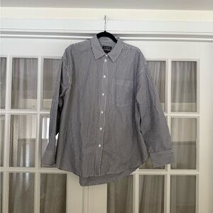 J. Crew Navy & White 100% Cotton Etienne Oversized Pinstripe Button-Down Shirt